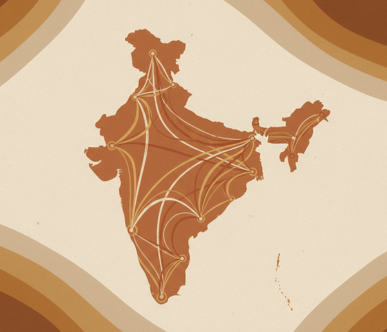Illustrated map of India showing delivery routes