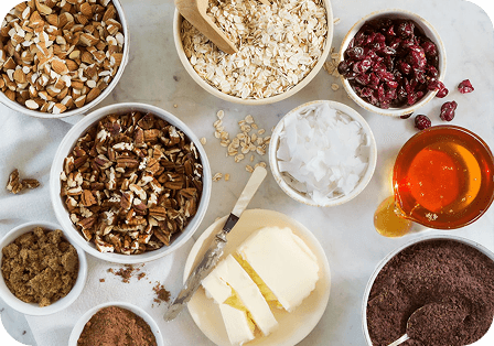 Fresh ingredients laid out for a Mom's Handful snack pack